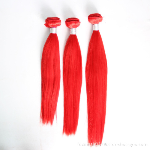Human Hair Weaves with Closures Wavy and Curly Straight Bright Red Color Brazilian Hair Straight Wavy Curly Available 8A Grade